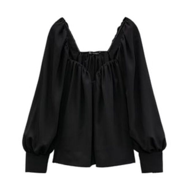 ZARA FLOWY SWEETHEART NECKLINE BLOUSE - Picture 4 of 6
